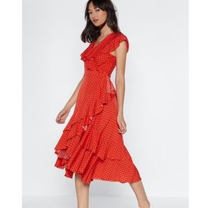 Nasty Gal And That's a Wrap Orange Polka Dot Dress